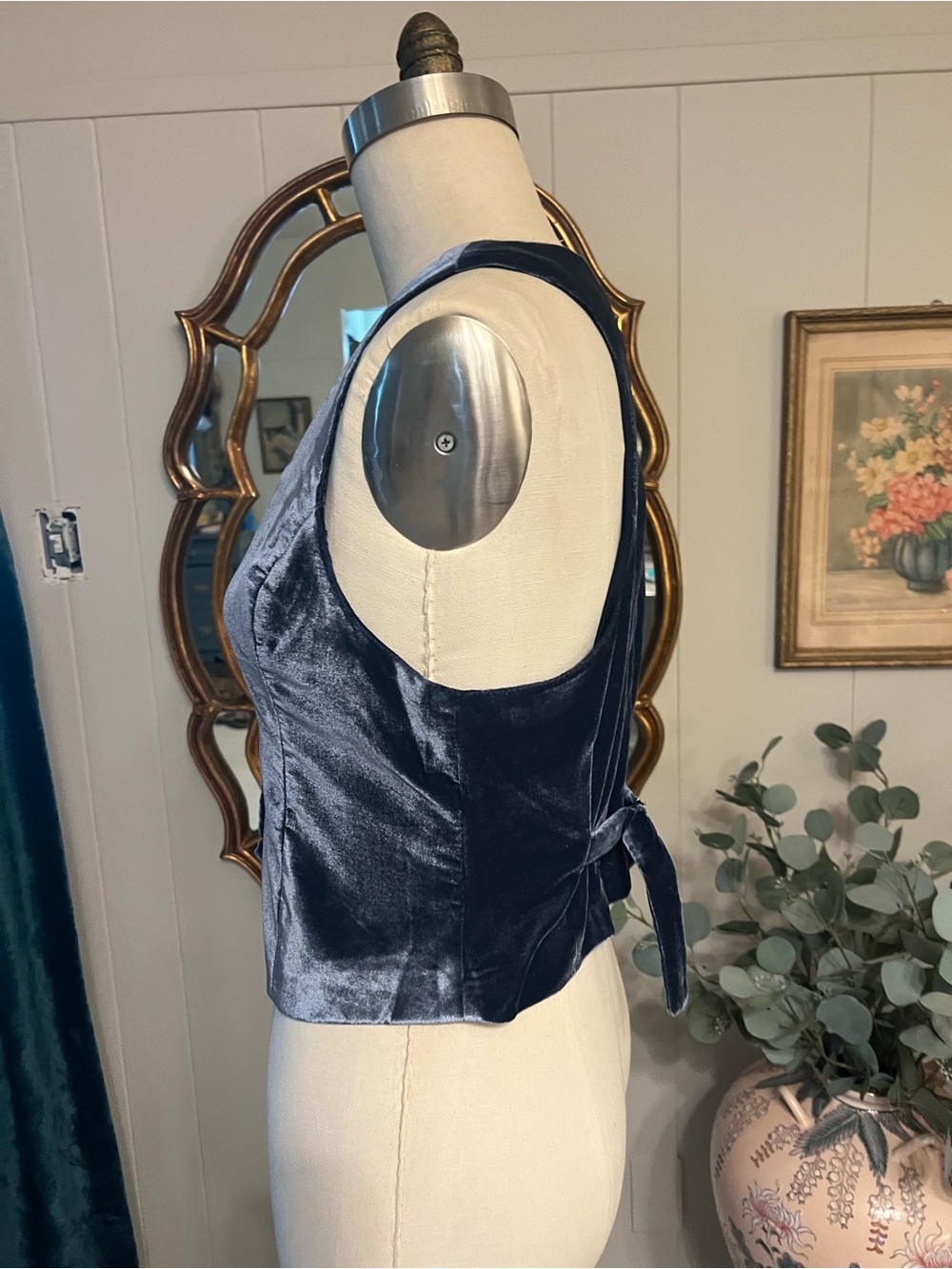Free People Women's Navy Velvet Vest - Classic Button Front - Picture 5 of 9